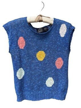 VINTAGE David Brett Blue Polka Dot Knit Shell Top